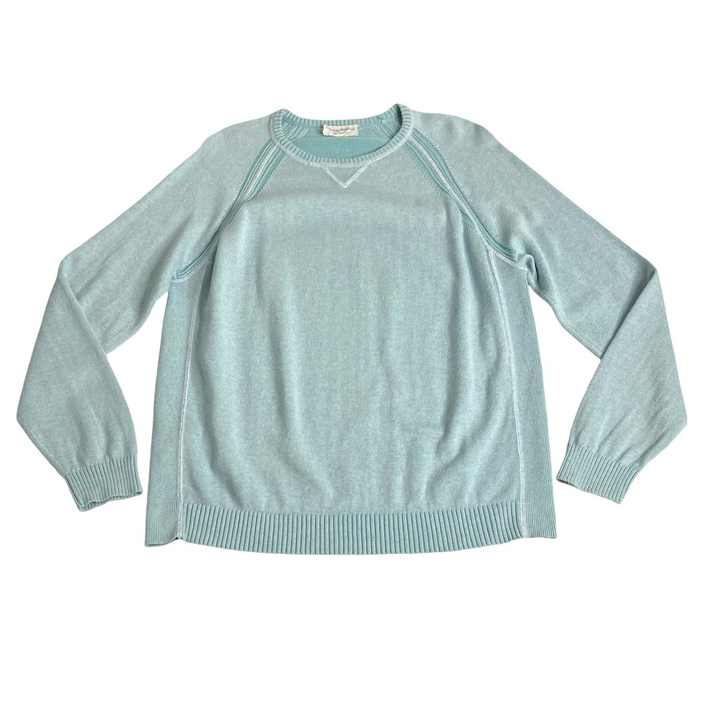 Tommy Bahama Sun Up‎ Sun Down Flip Crew Sweater Mens L Blue Raglan Coastal Knit